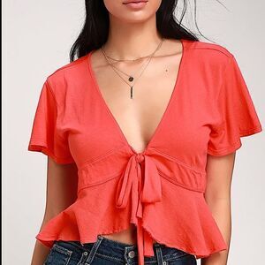 Free People We the Free Knot Me Red Tie-Front Crop Top